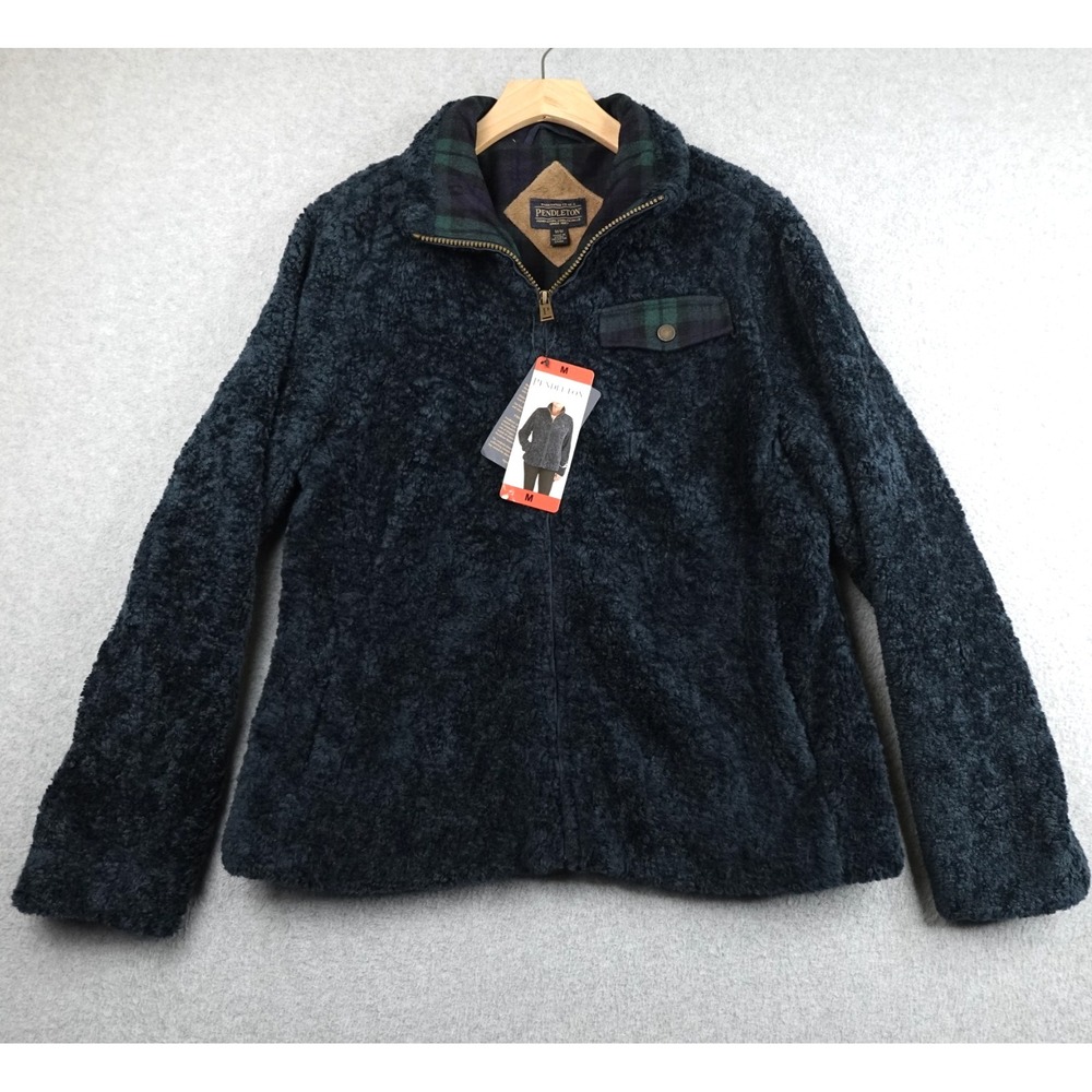 Pendleton Deep Pile Jacket Womens Medium Blue Fuzzy Sherpa Fleece Full Zip Warm